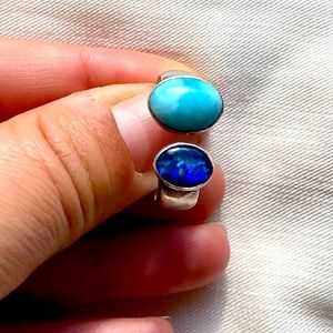 Amazonite and Blue Opal Sterling Silver Ring